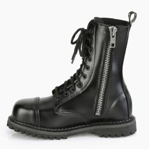 New! Demonia "Riot-10" Black Combat Boots with Zipper, Mens Size 12